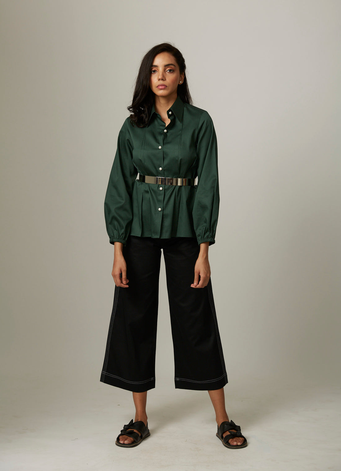 TUCKED WAIST SHIRT WITH PEARLS COORD