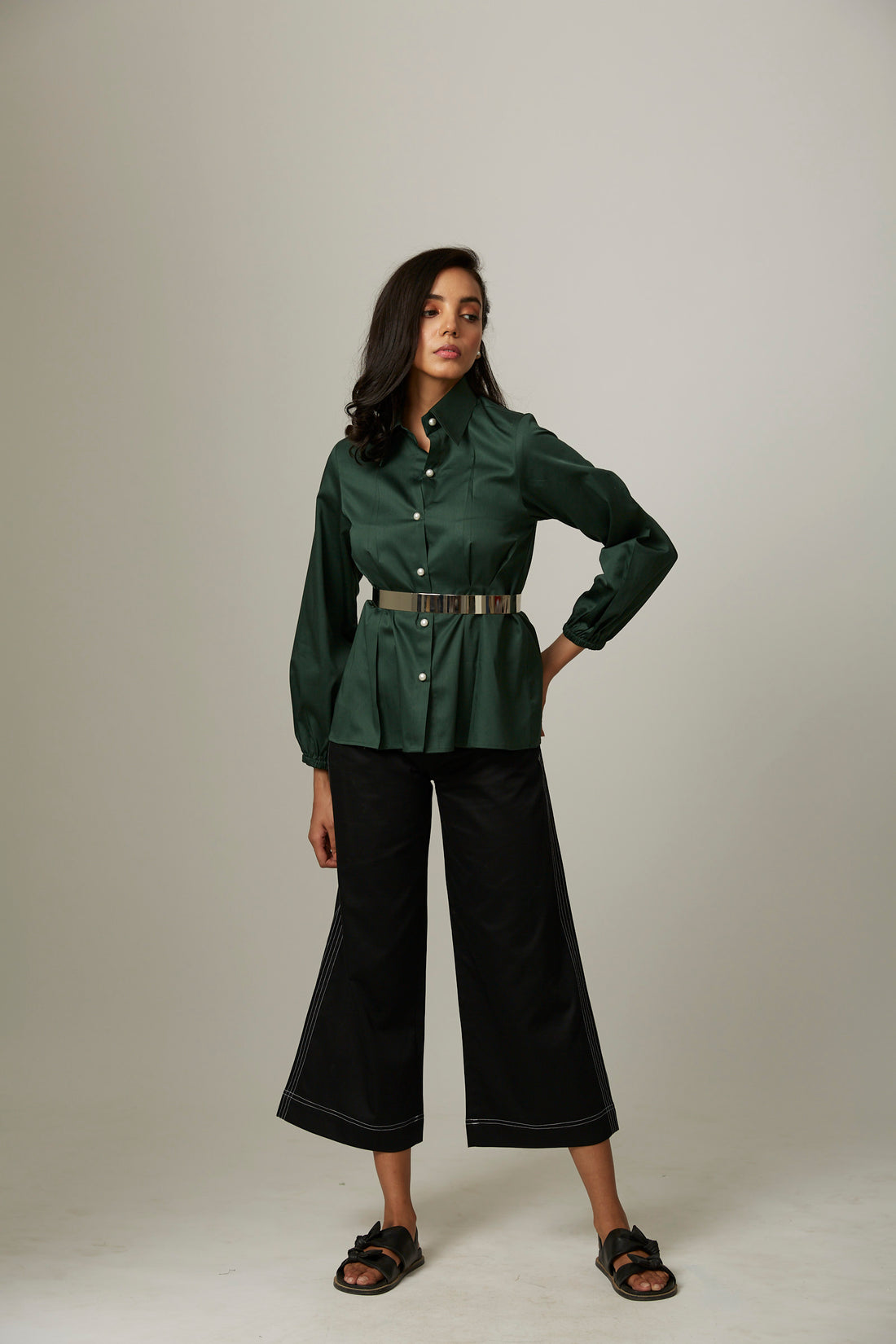 TUCKED WAIST SHIRT WITH PEARLS COORD