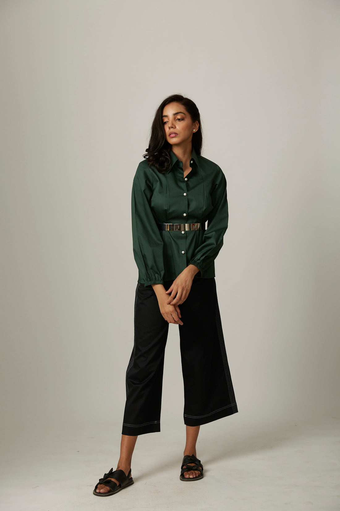 TUCKED WAIST SHIRT WITH PEARLS COORD