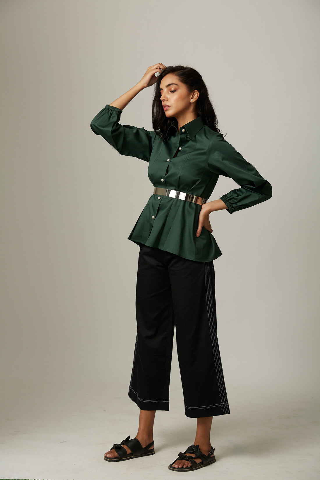 TUCKED WAIST SHIRT WITH PEARLS COORD
