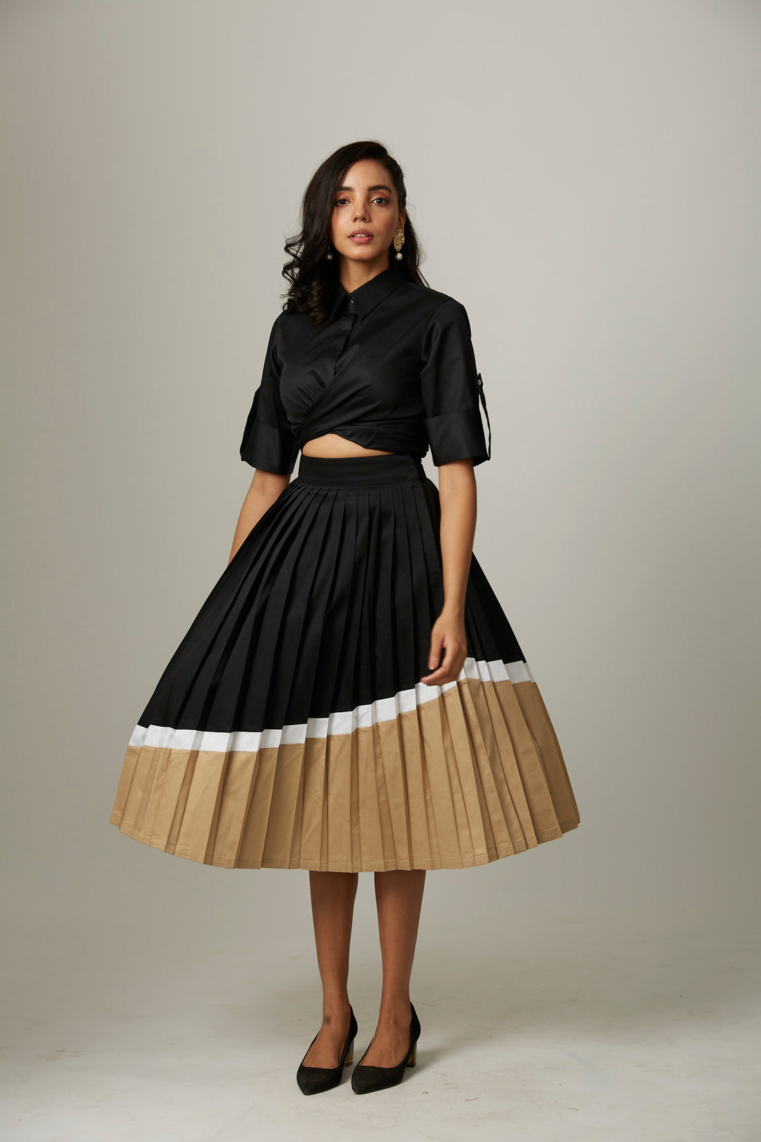 Colorblock Pleated Skirt