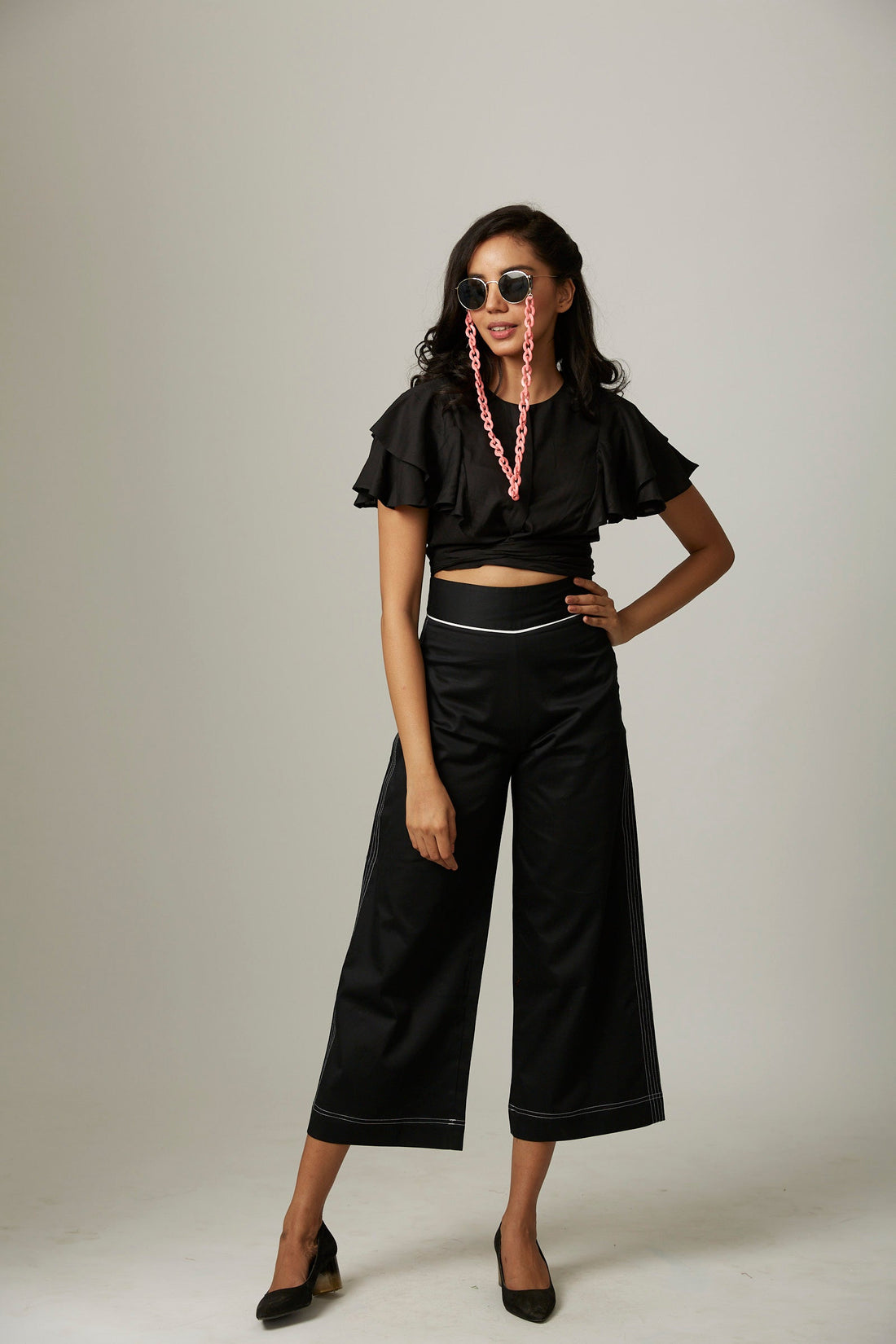 Drama Rayon Crop Knotted Coord