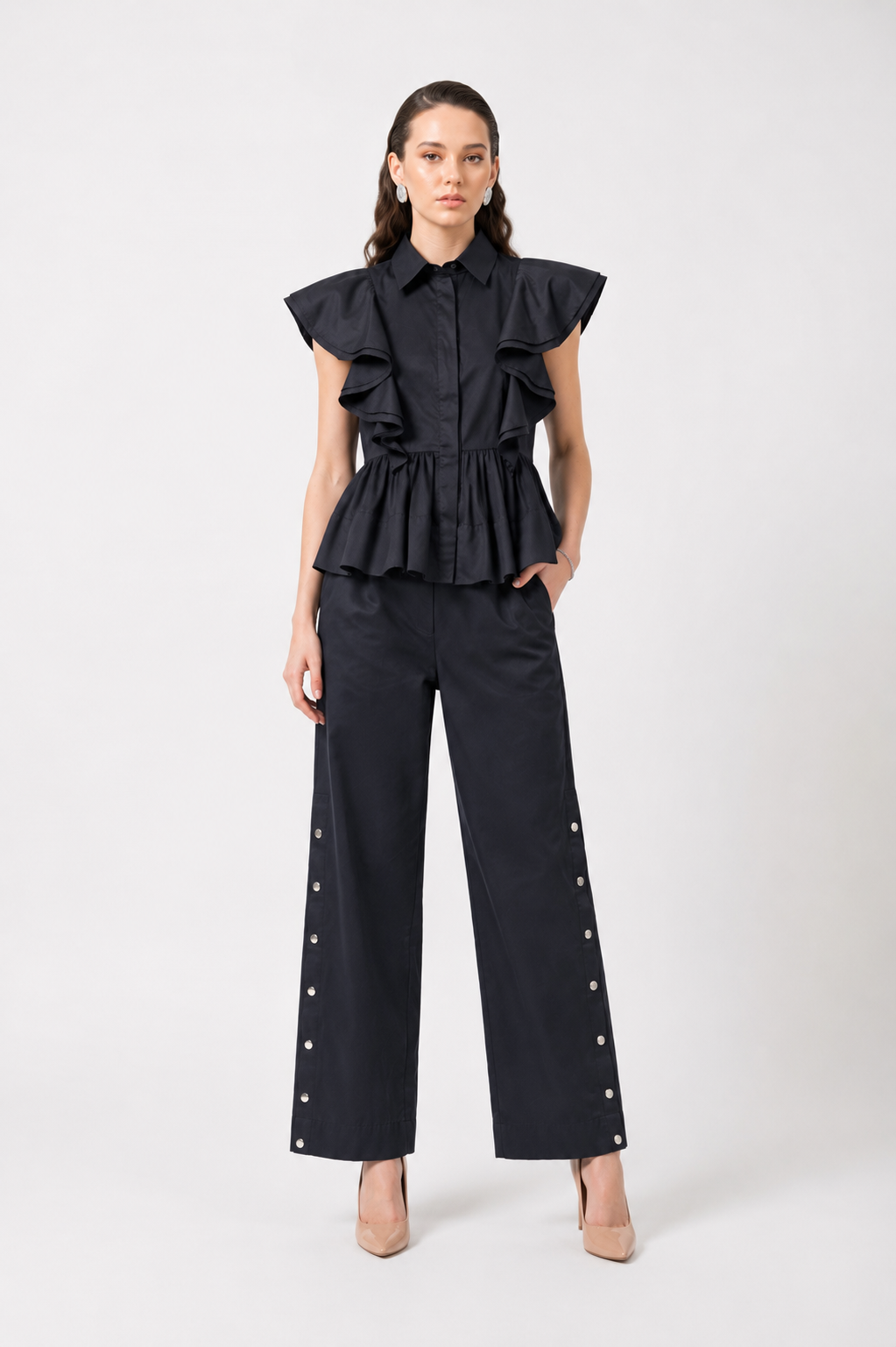 Drama Frill Top with Tich Pant - Black