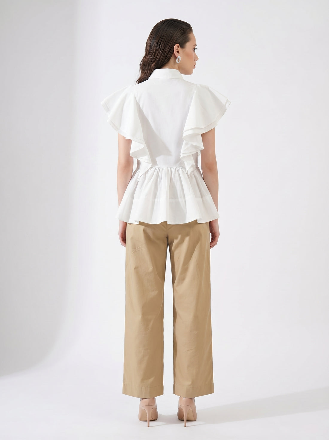 Drama Frill Coord - White-Beige-gold