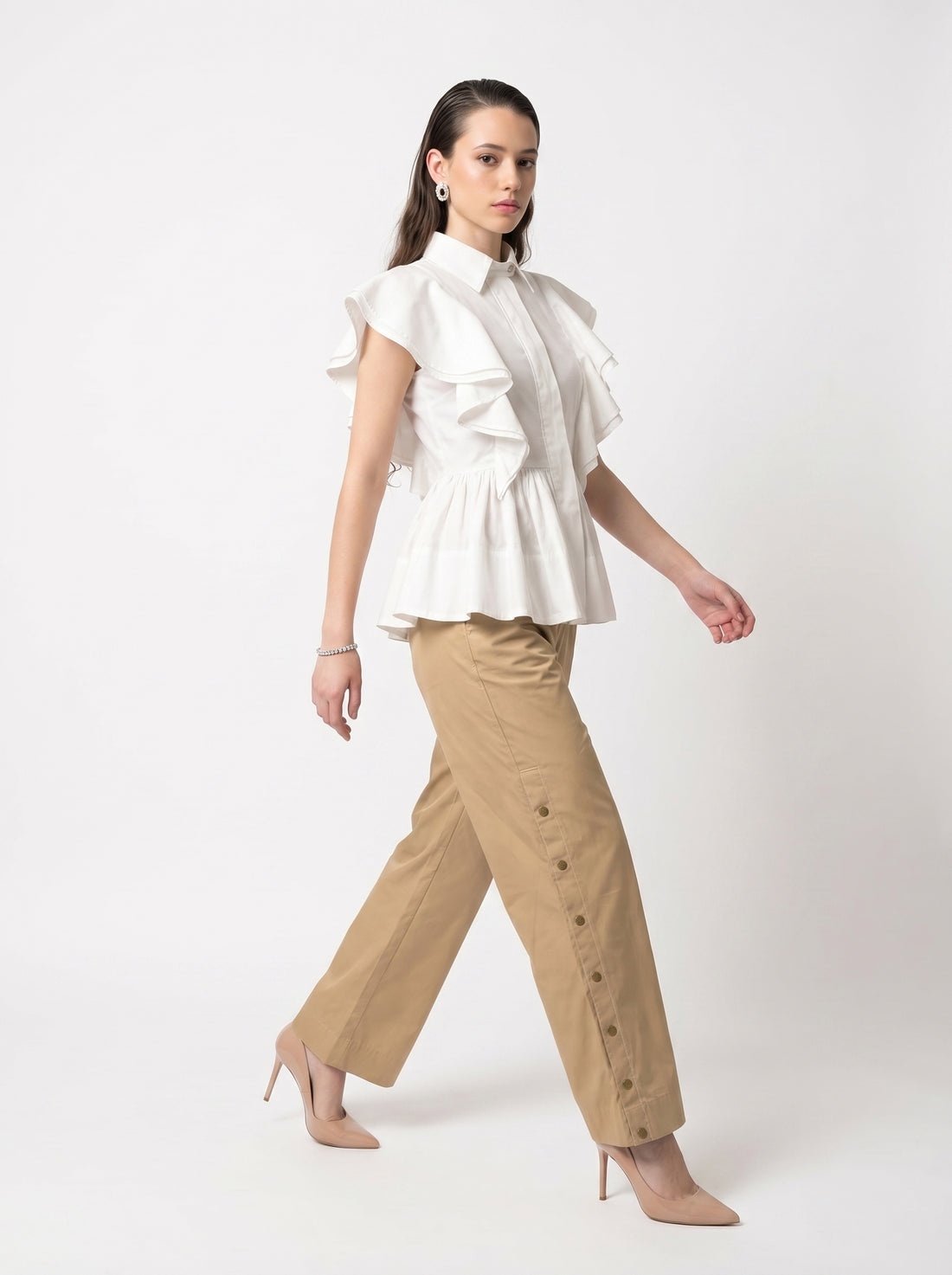 Drama Frill Coord - White-Beige-gold