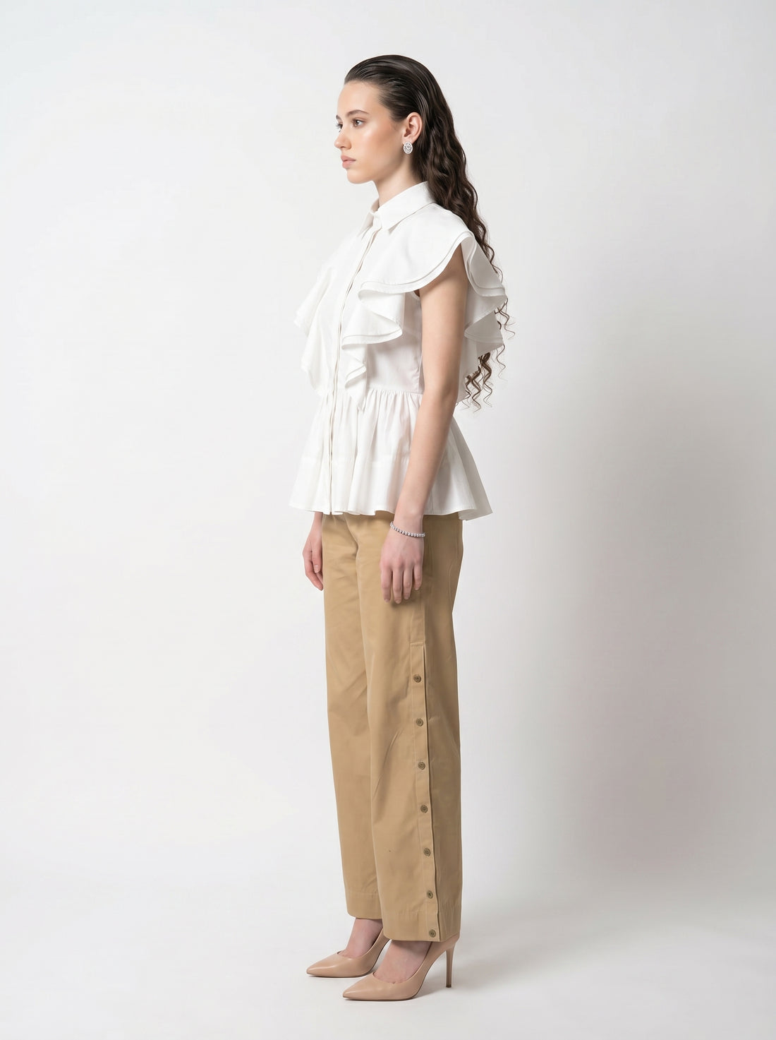 Drama Frill Coord - White-Beige-gold
