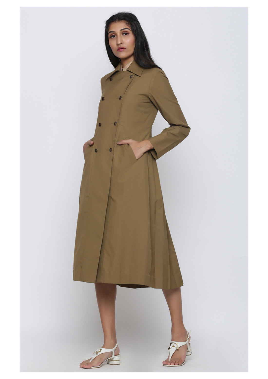 Camel Trench With Back Pleats