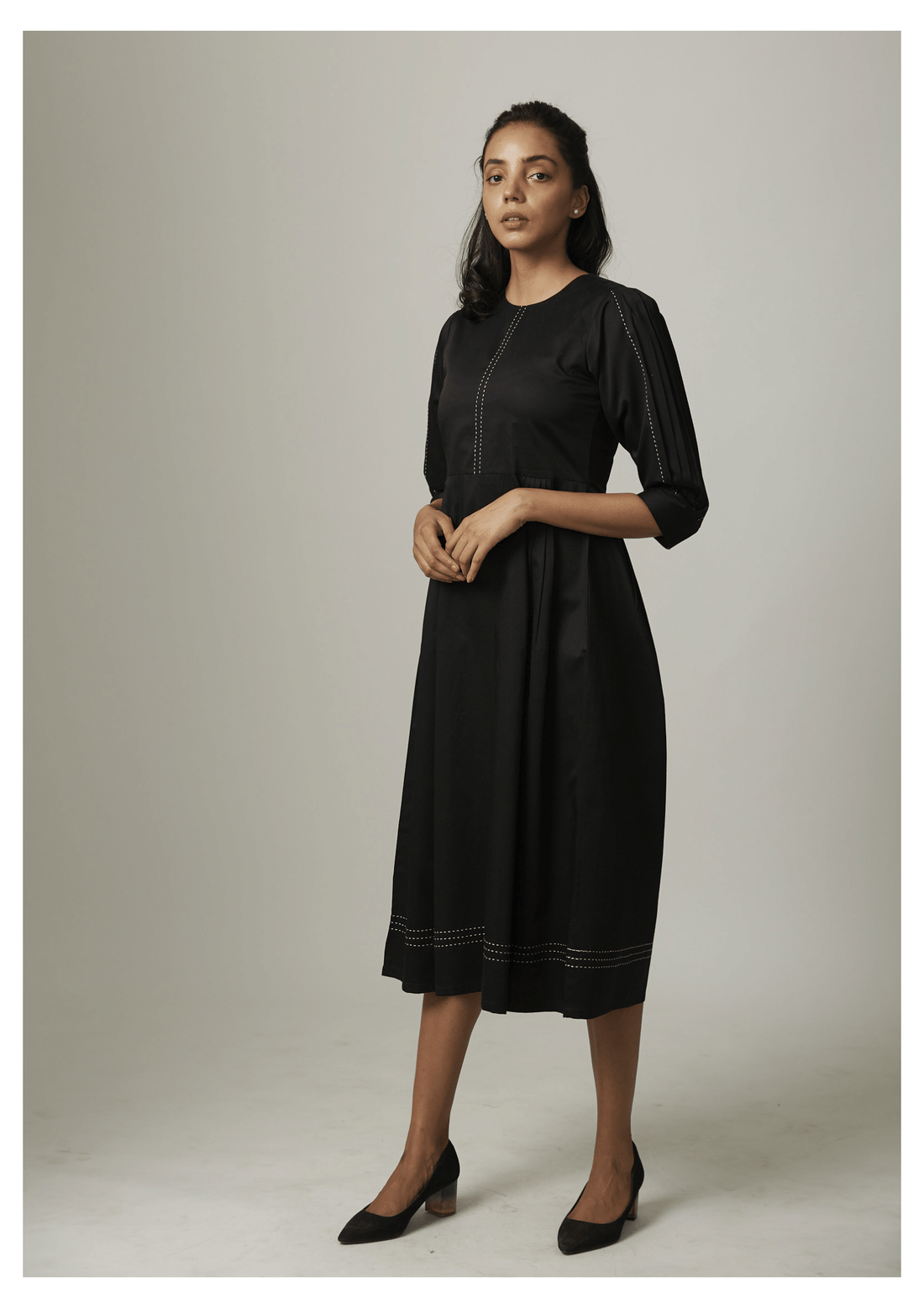 Pleated Sleeve & Waist Dress