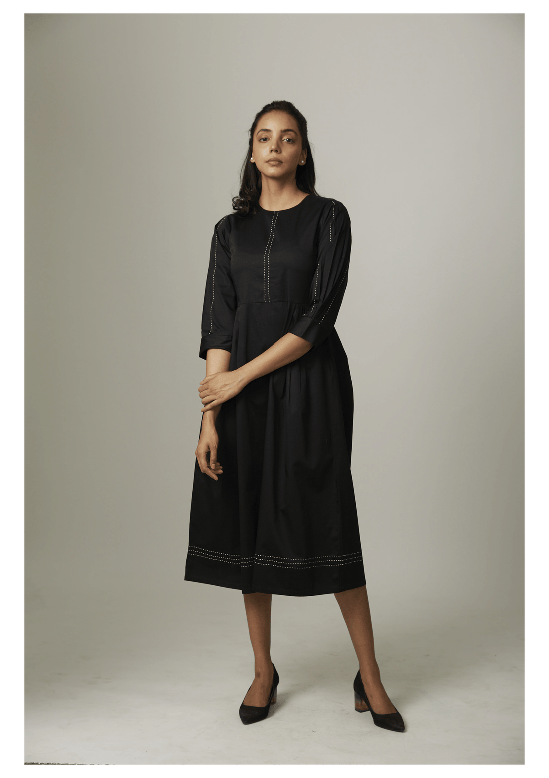 Pleated Sleeve & Waist Dress