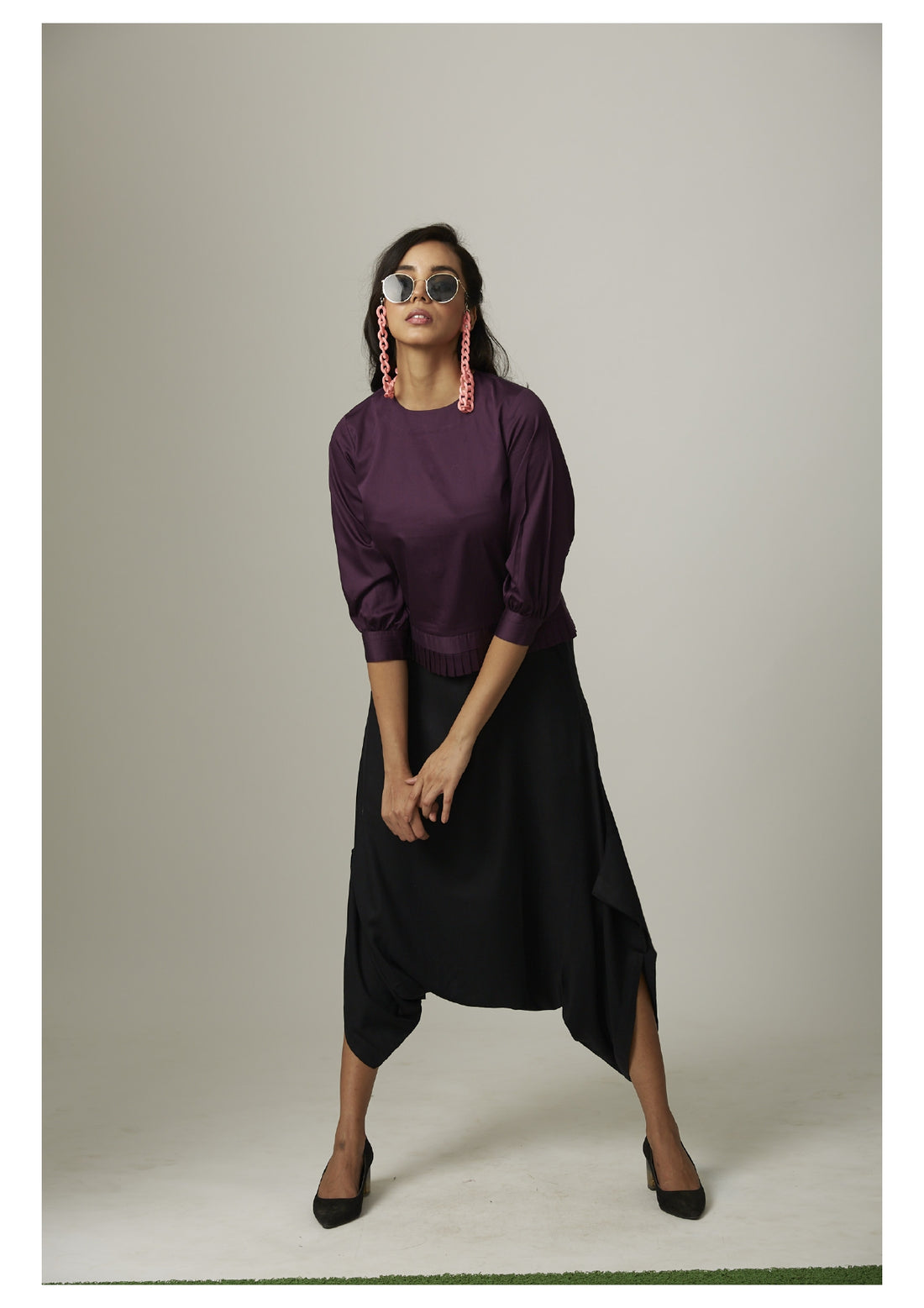 Top with Bottom Pleat Dhoti Coord