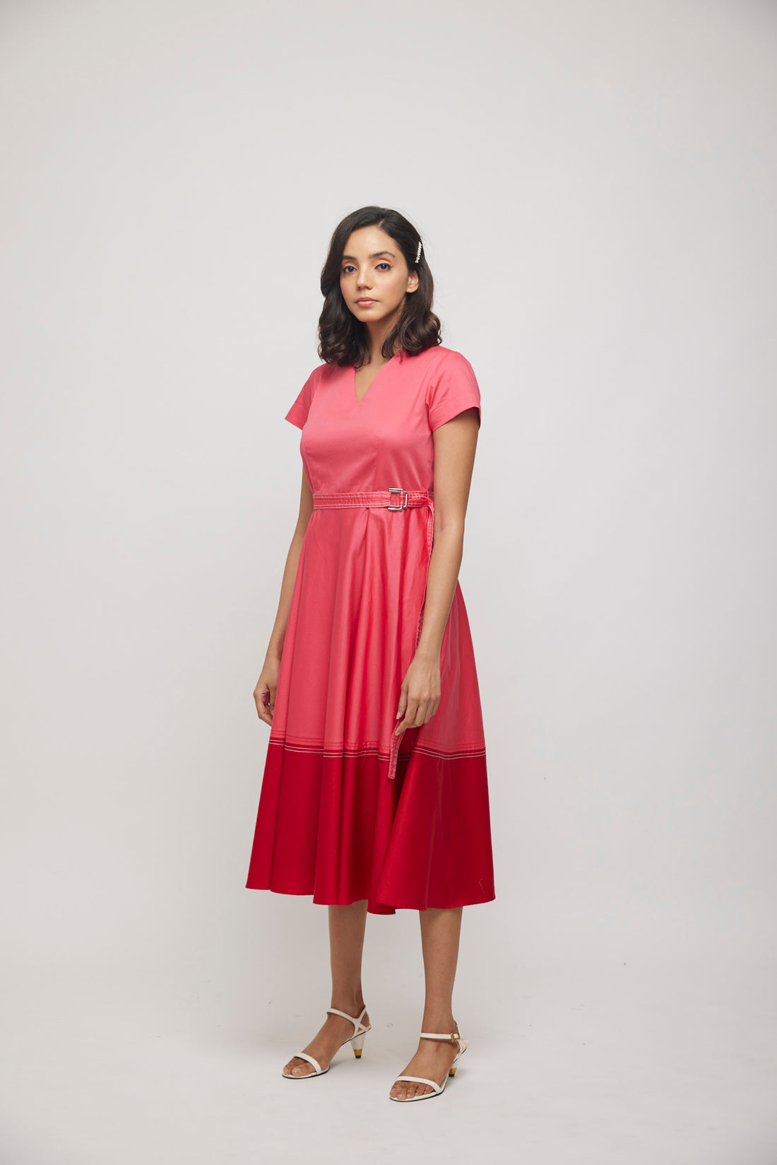 Contrast Blocking Dress- Hot Pink