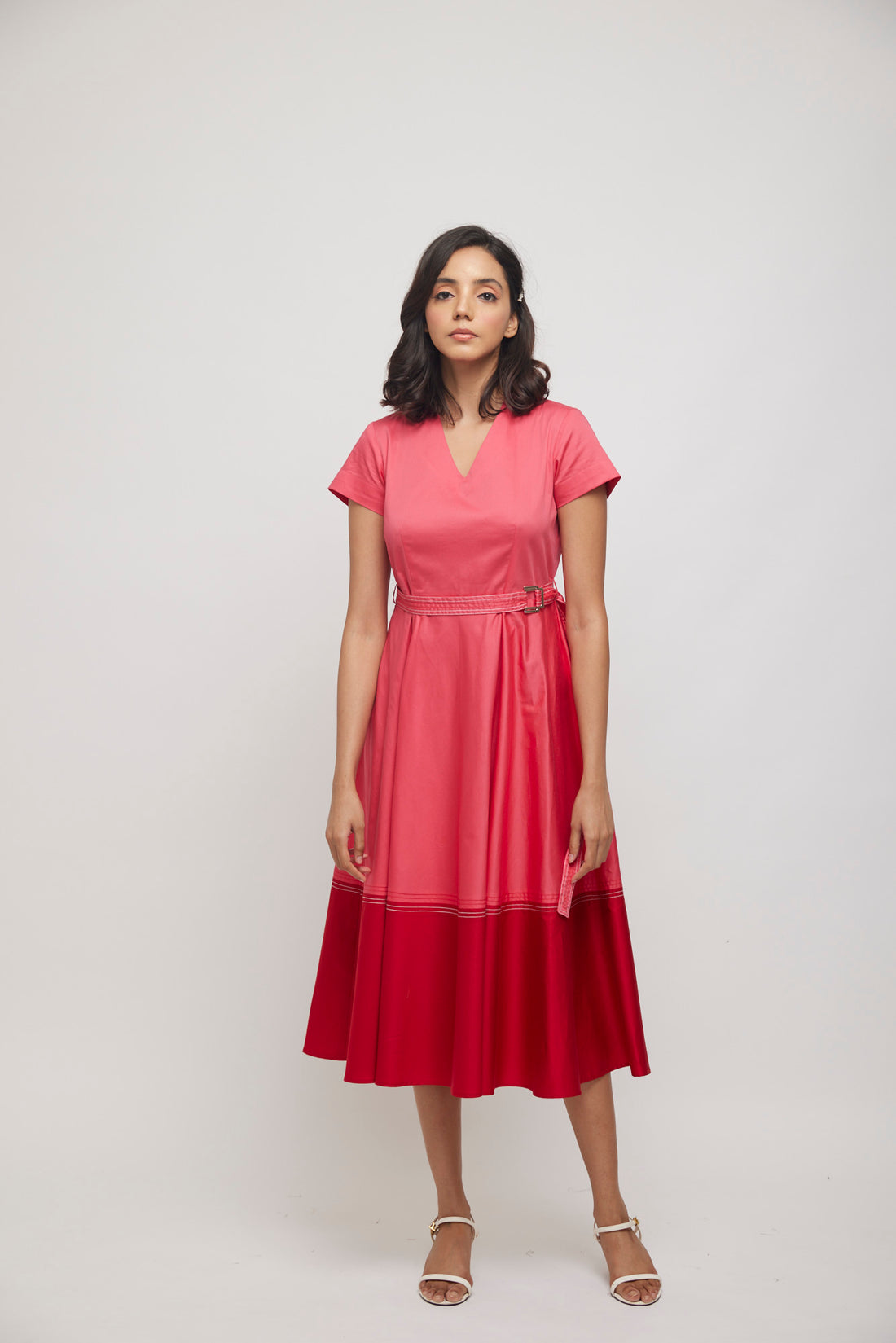 Contrast Blocking Dress- Hot Pink