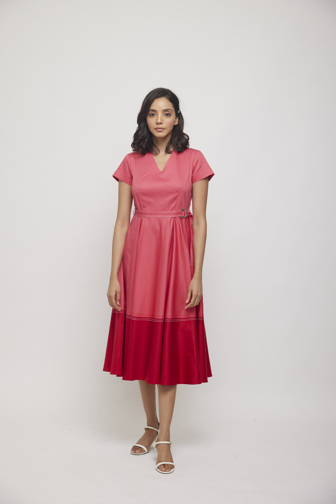 Contrast Blocking Dress- Hot Pink