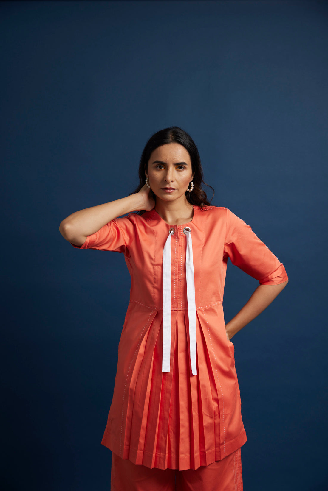 Kurta Box Pleat Drawstring Top
