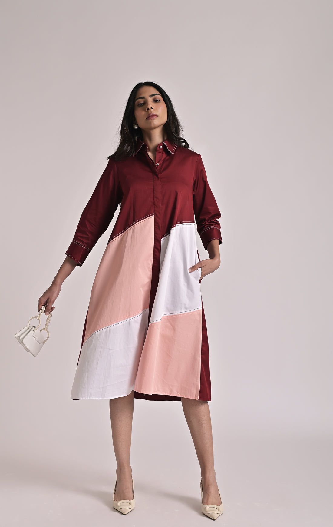 Diagonal Illusion Shirt Dress