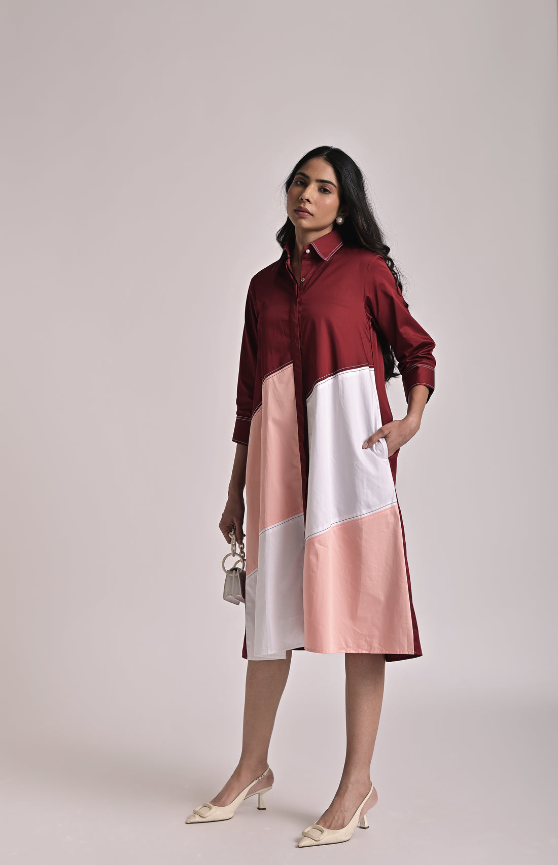 Diagonal Illusion Shirt Dress