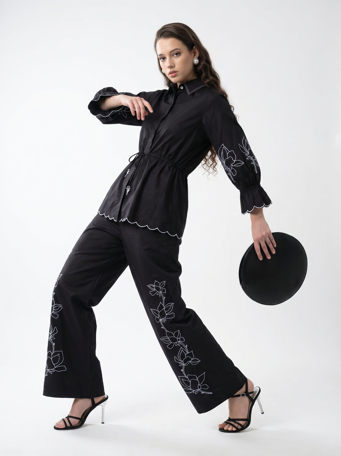 Flower Embroidered Top - Black