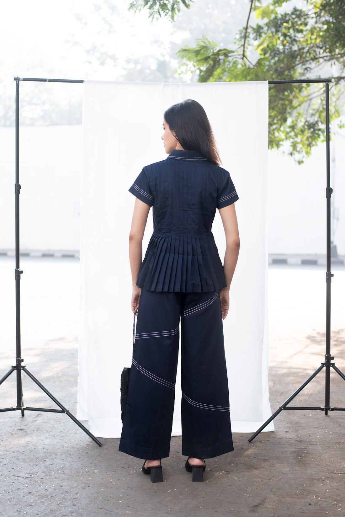 Diagonal Katha Pant (Navy Blue)