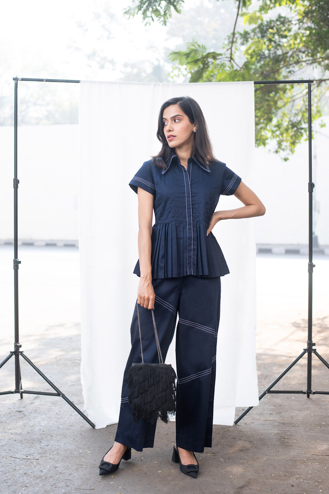 Pleat Me Up Coord (Navy Blue)