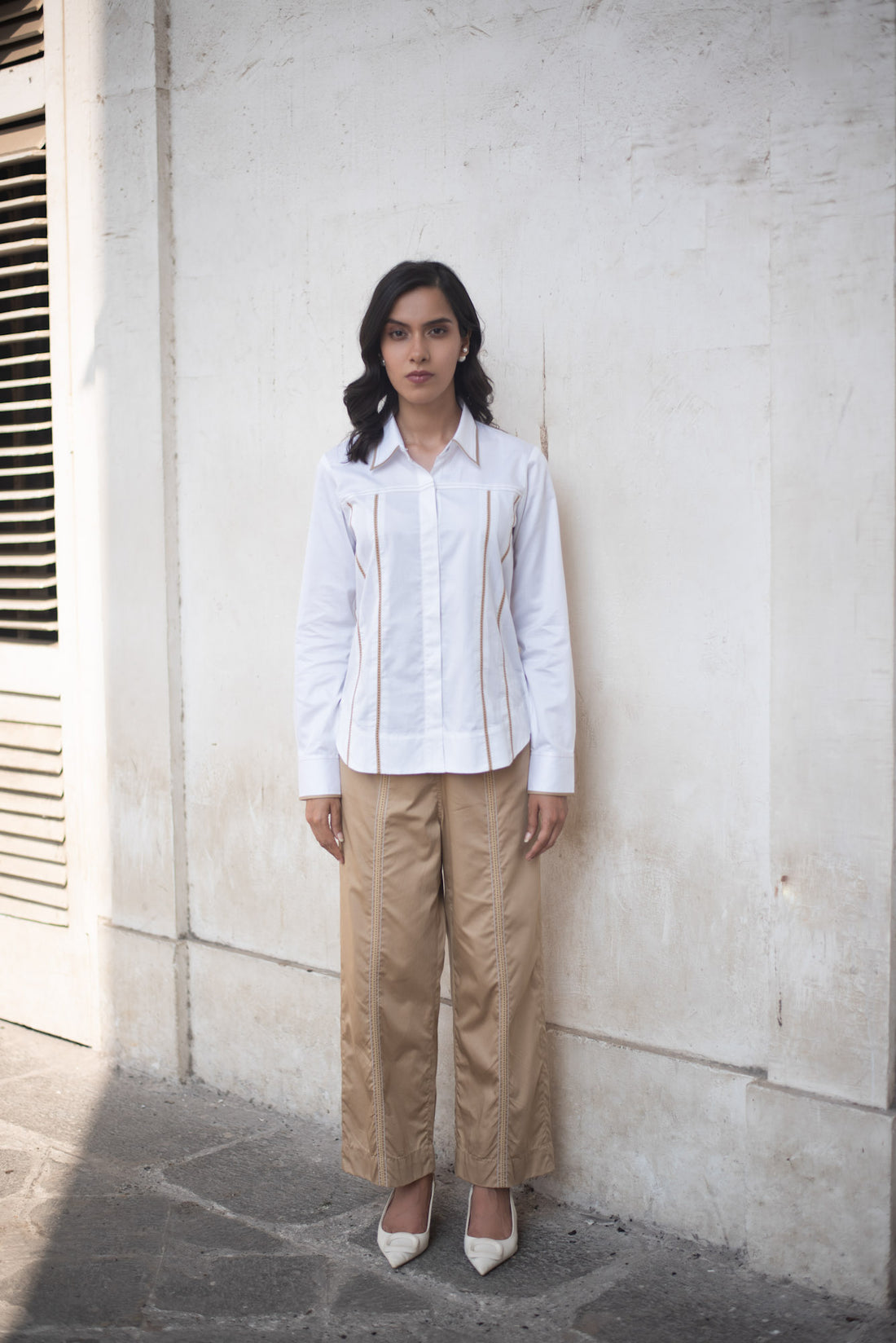 Katha Twill Coord (White & Beige)