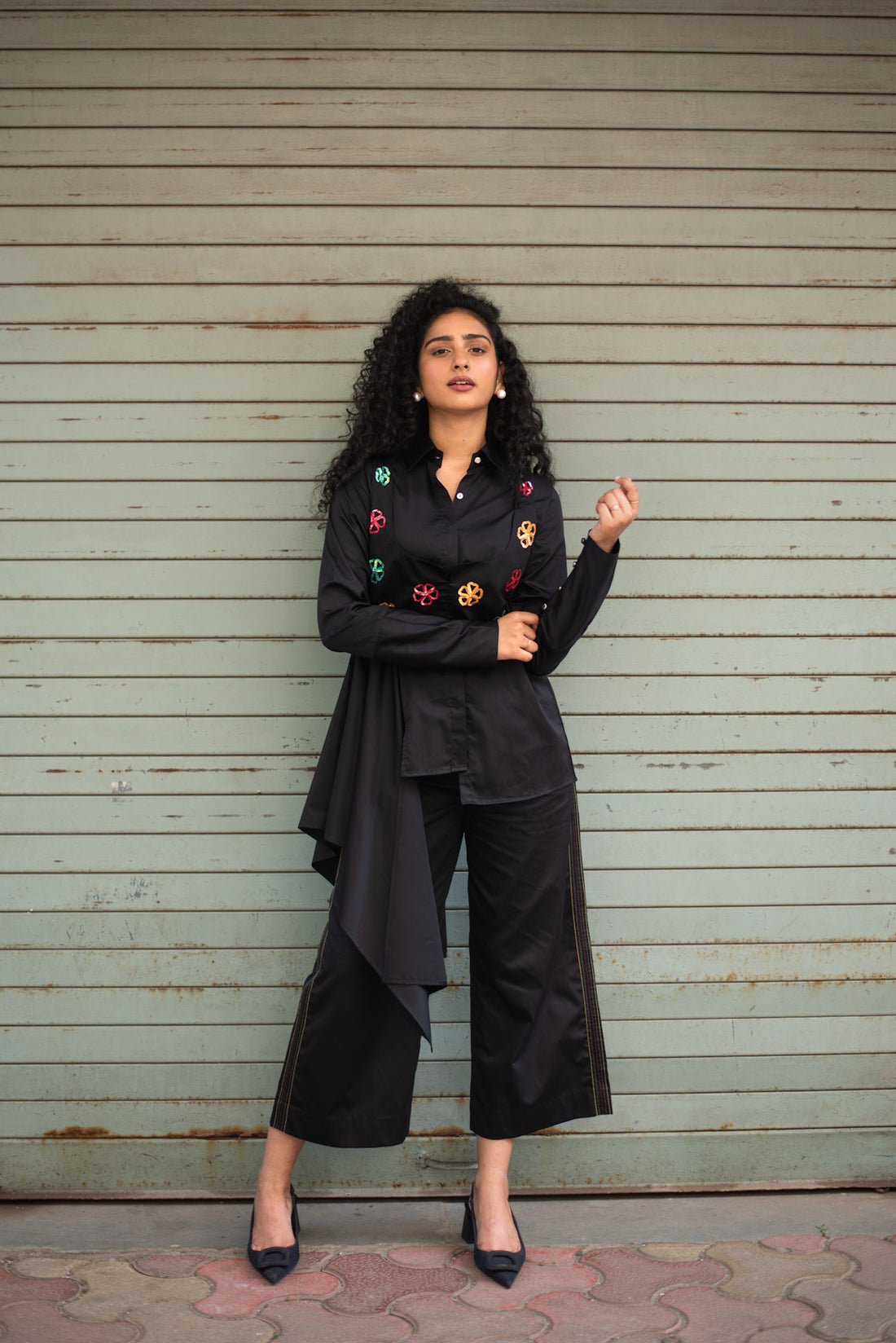 Side Drape Shirt (Black)