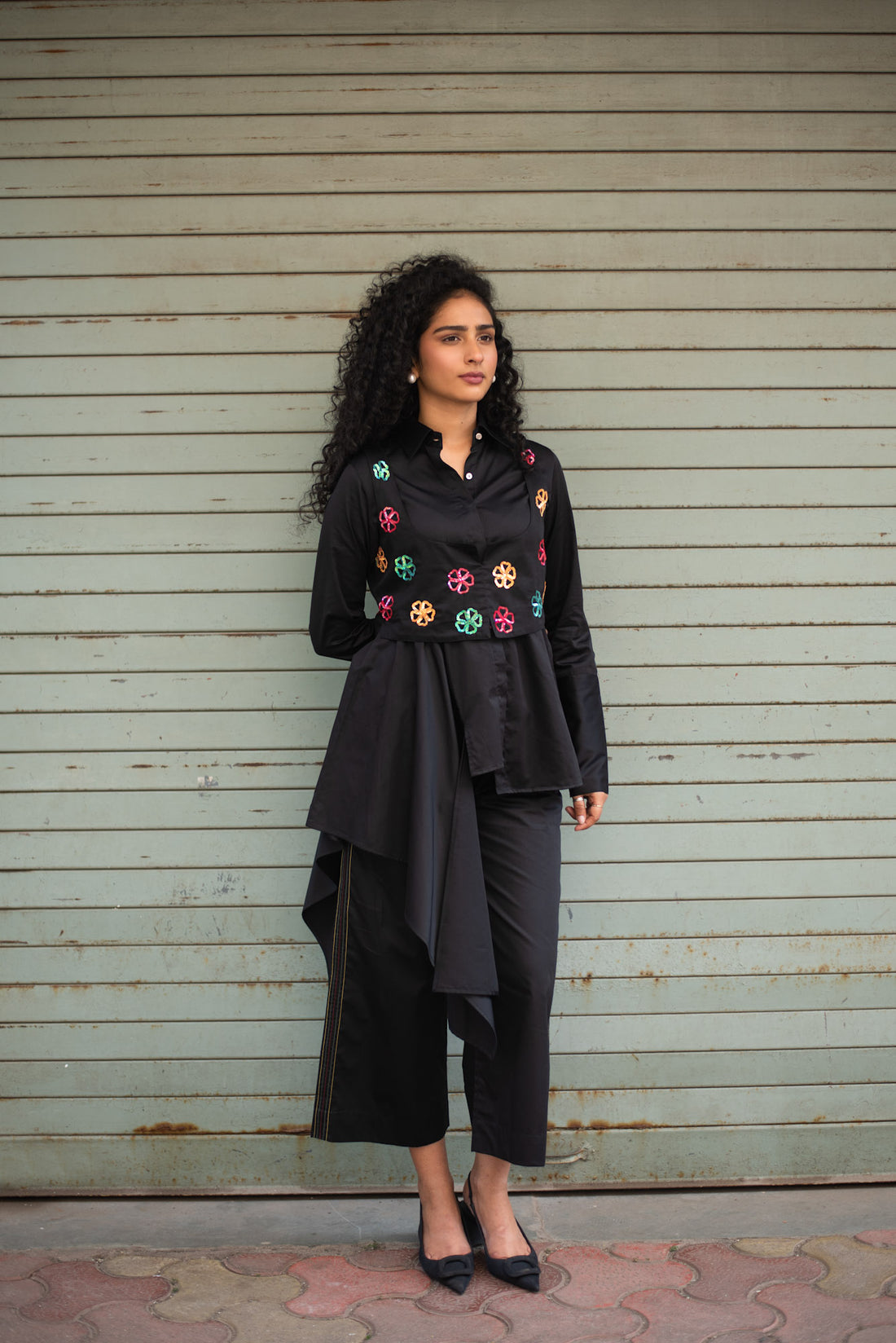 Side Drape Shirt (Black)