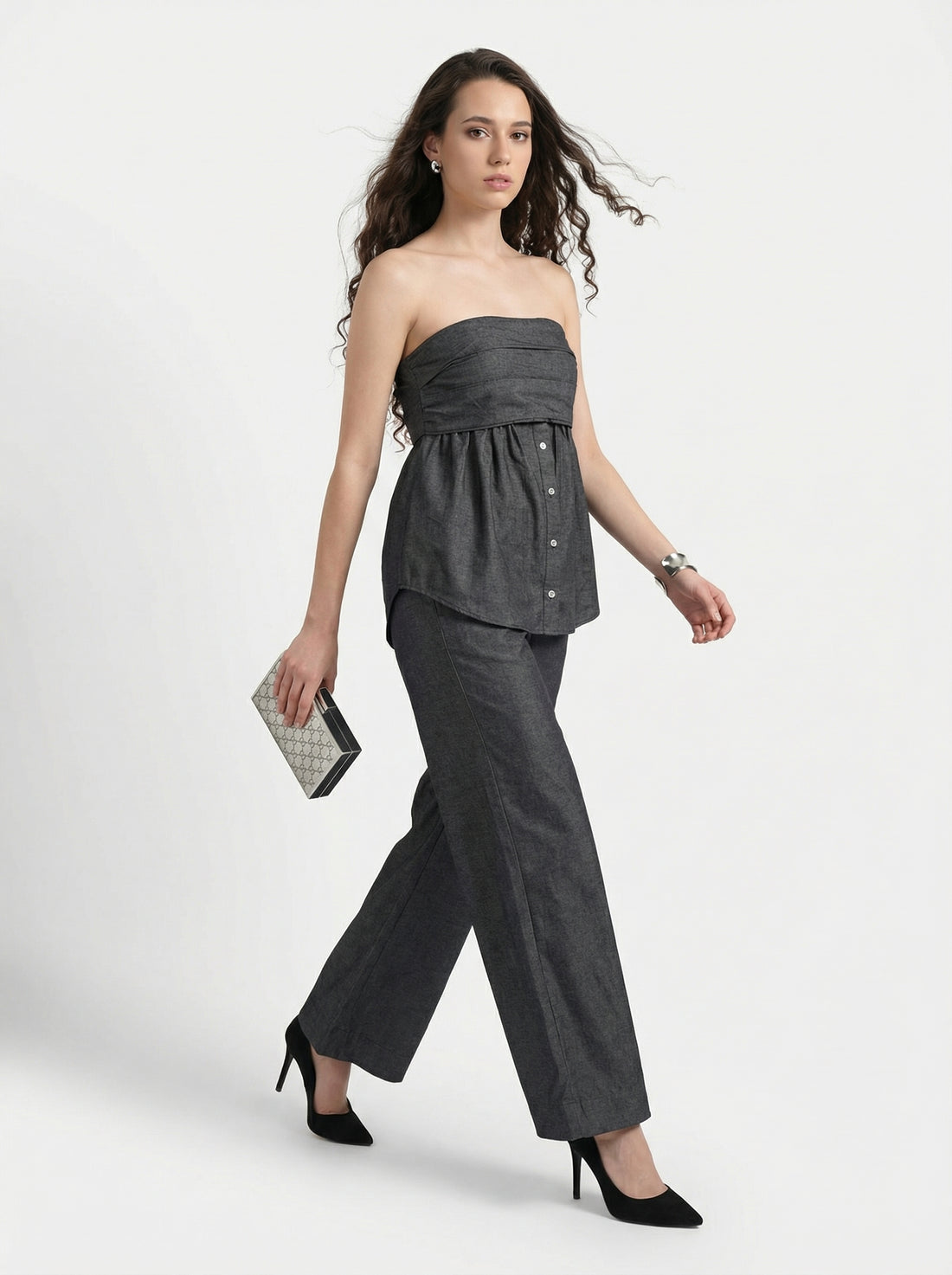 Denim Flared Pants - Denim Grey