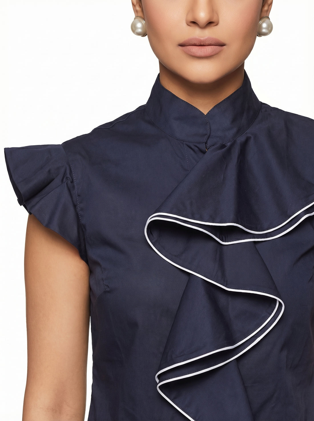 Waterfall Double Drape Top - Navy Blue