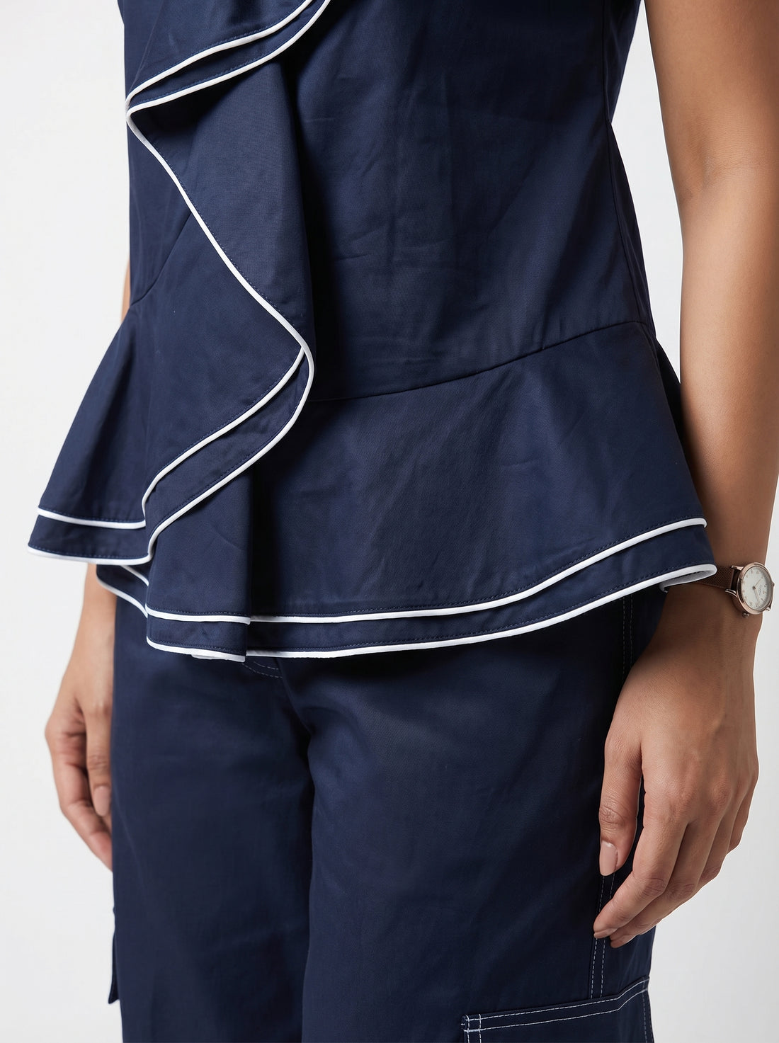 Waterfall Double Drape Top - Navy Blue