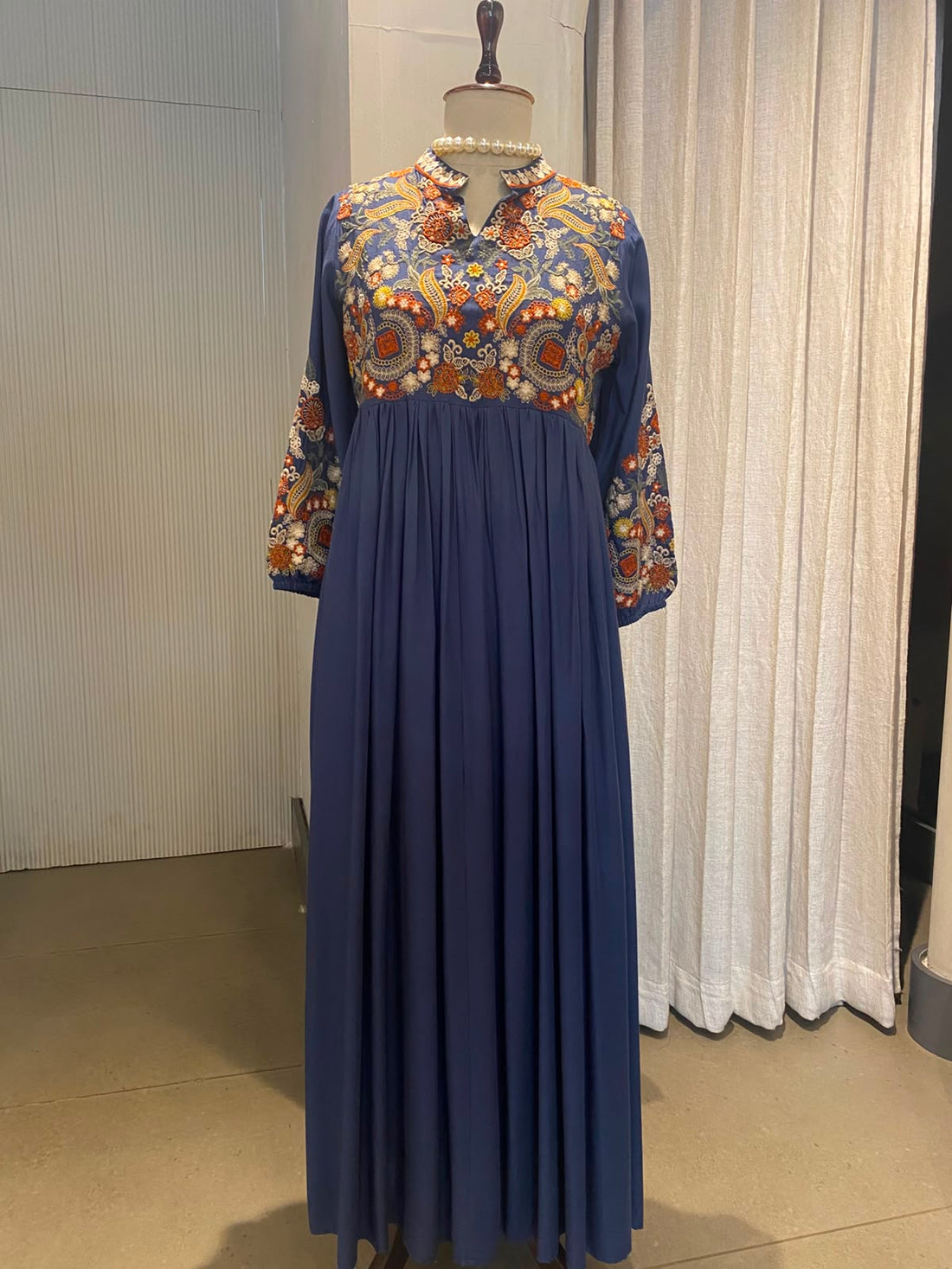 Multicolor Thread Blue Long Dress
