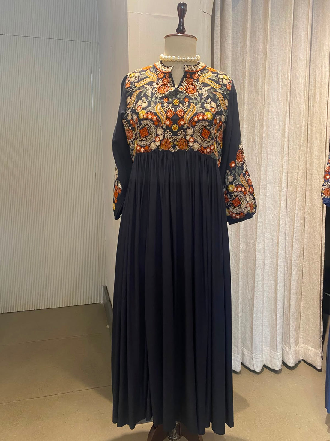 Multicolor Thread Black Long Dress