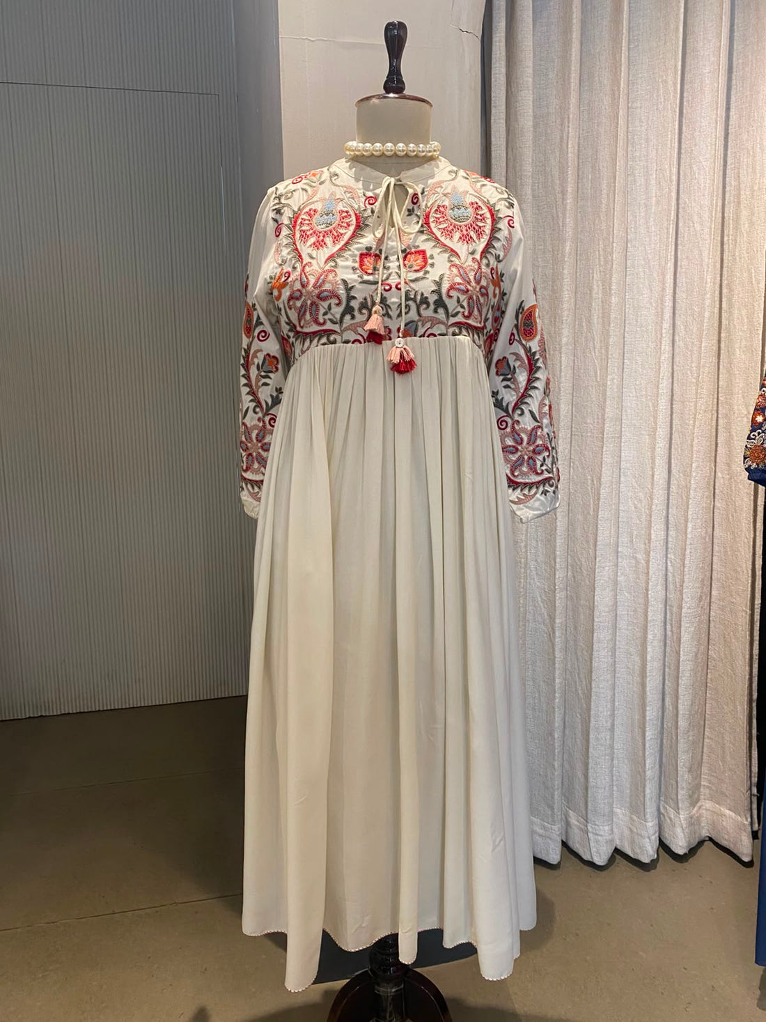 Multicolor Thread White long dress