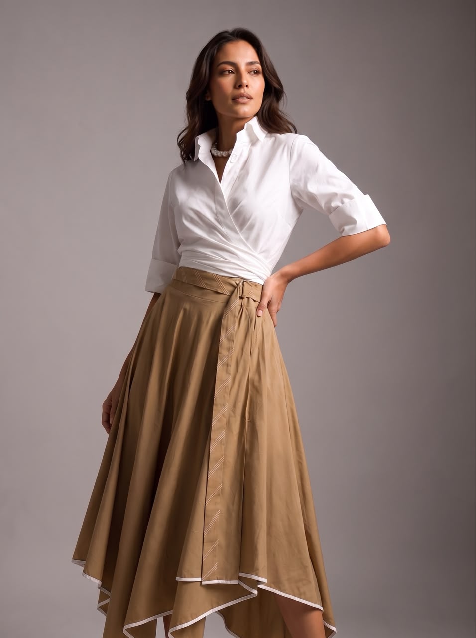 Crop Knotted Top With Hanky Skirt - White+B.Gold