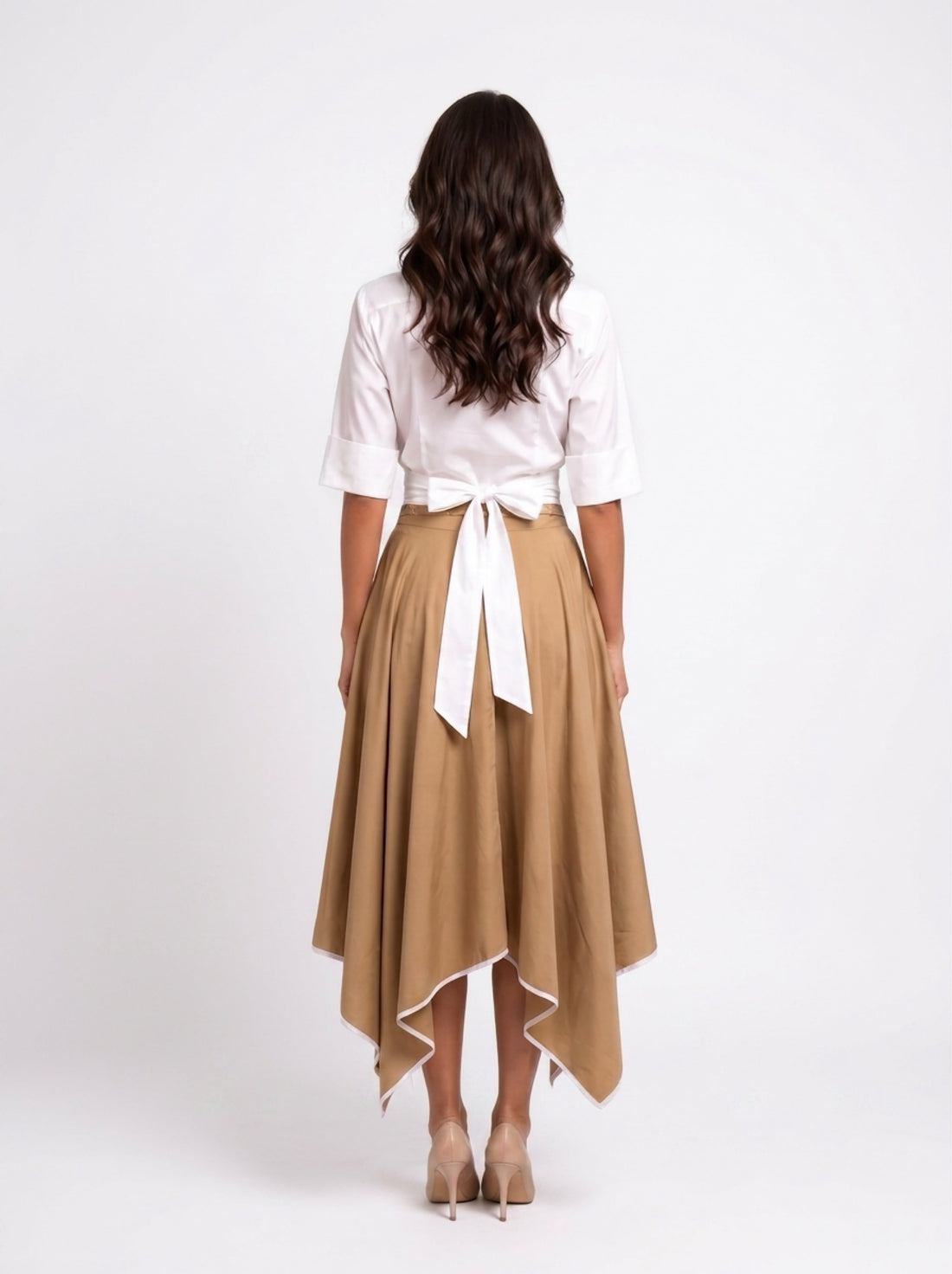 Crop Knotted Top With Hanky Skirt - White+B.Gold