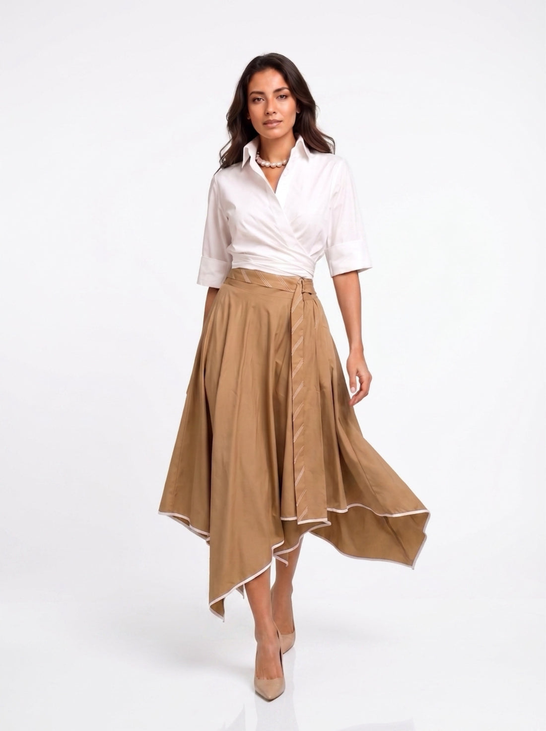 Crop Knotted Top With Hanky Skirt - White+B.Gold