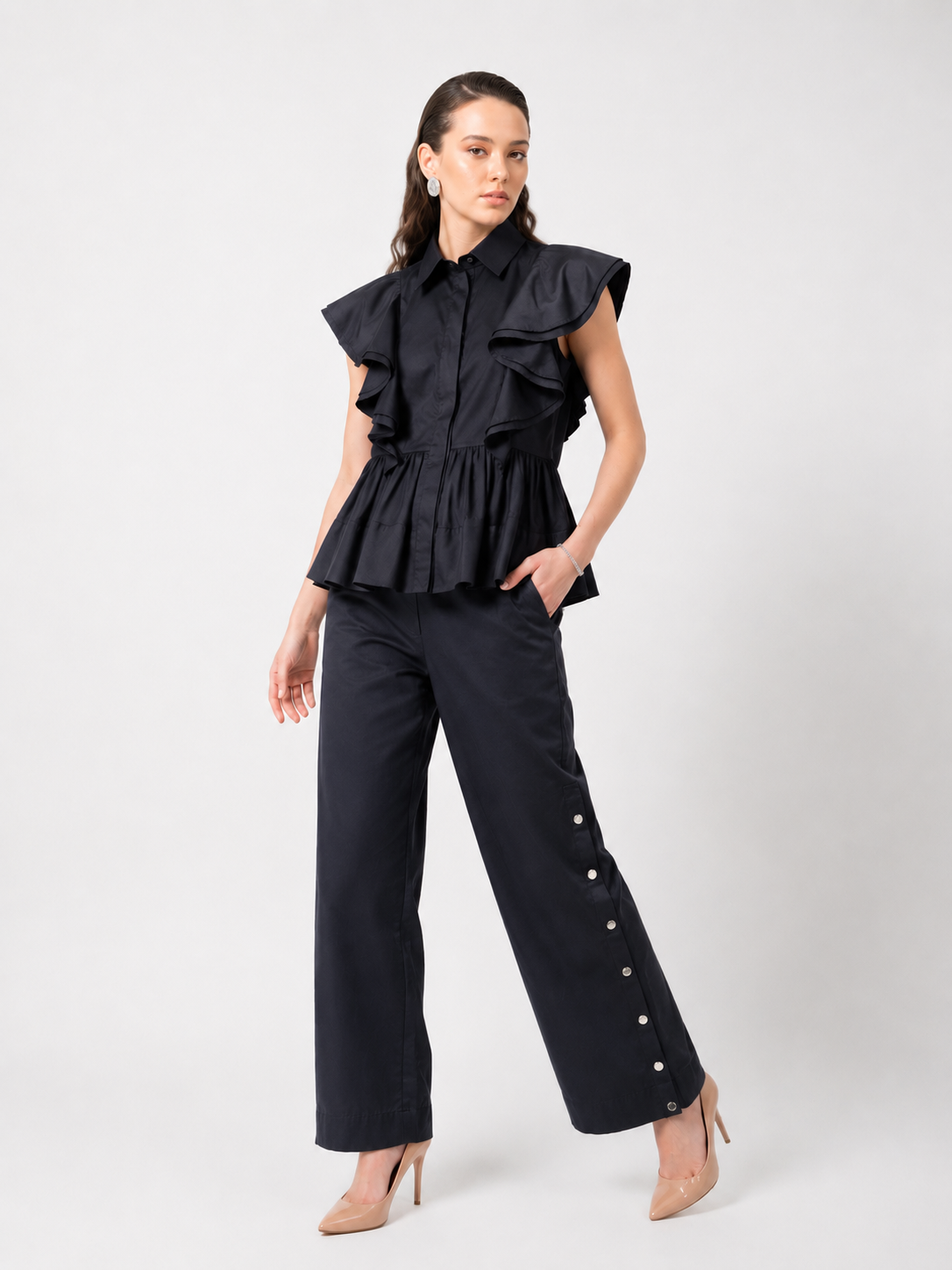 Drama Frill Top with Tich Pant - Black