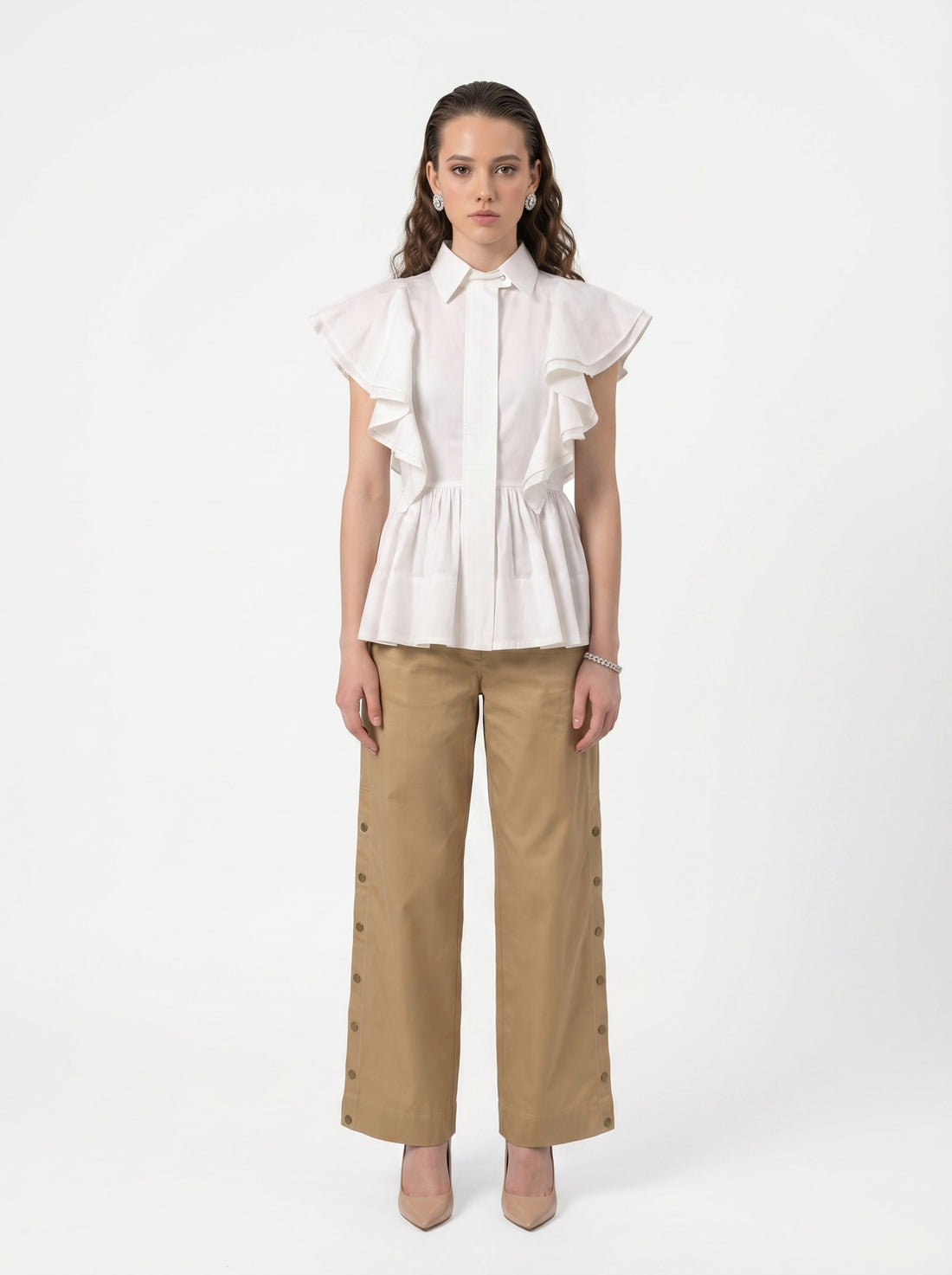 Drama Frill Coord - White-Beige-gold