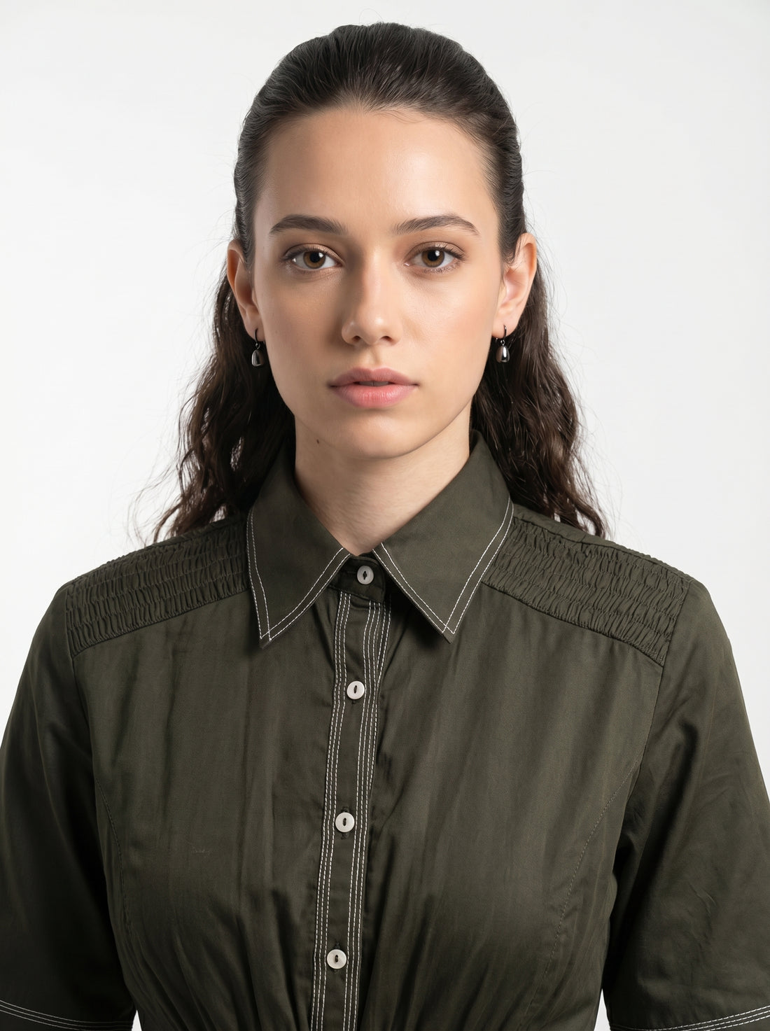 Ruching Dress - Olive Green