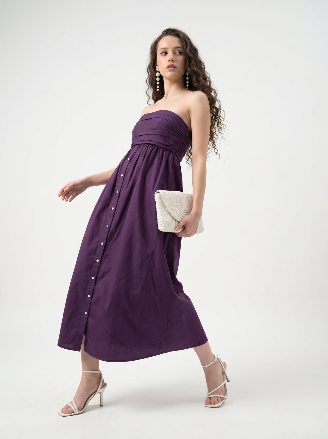 Pleated Tube Dress - Dark Purple
