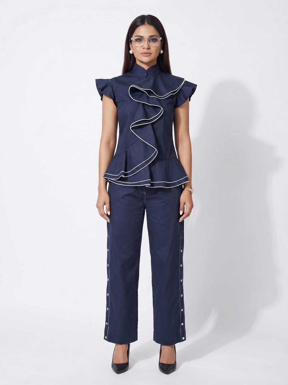 Waterfall Double Drape Top with Stitch Pants