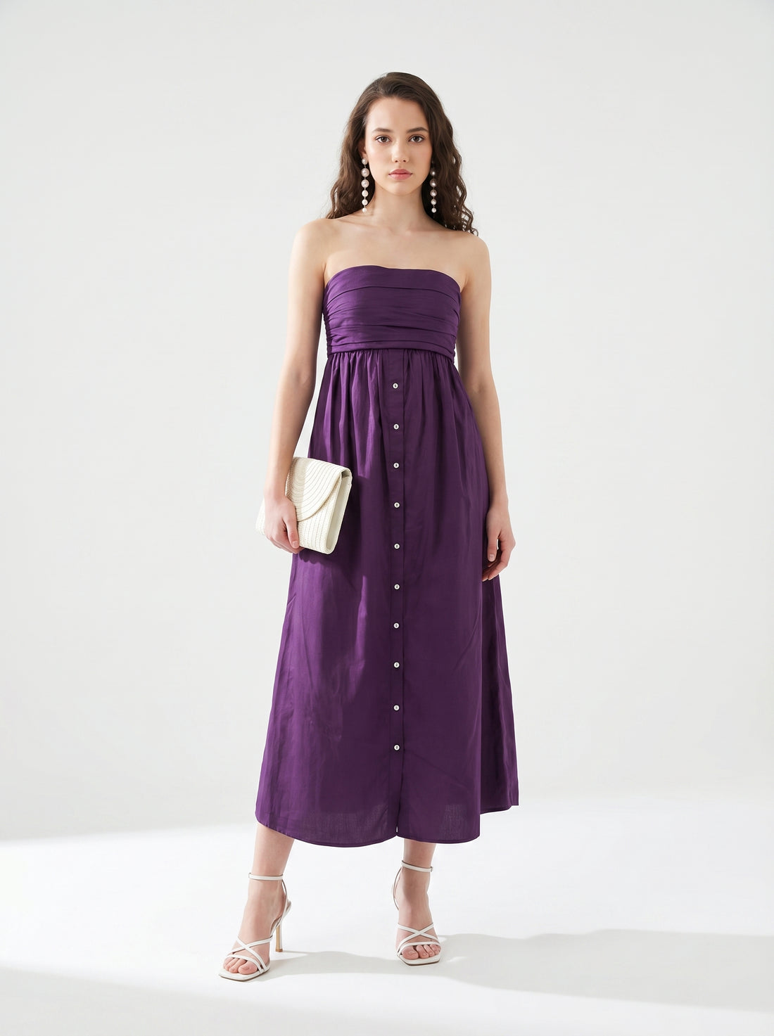 Pleated Tube Dress - Dark Purple
