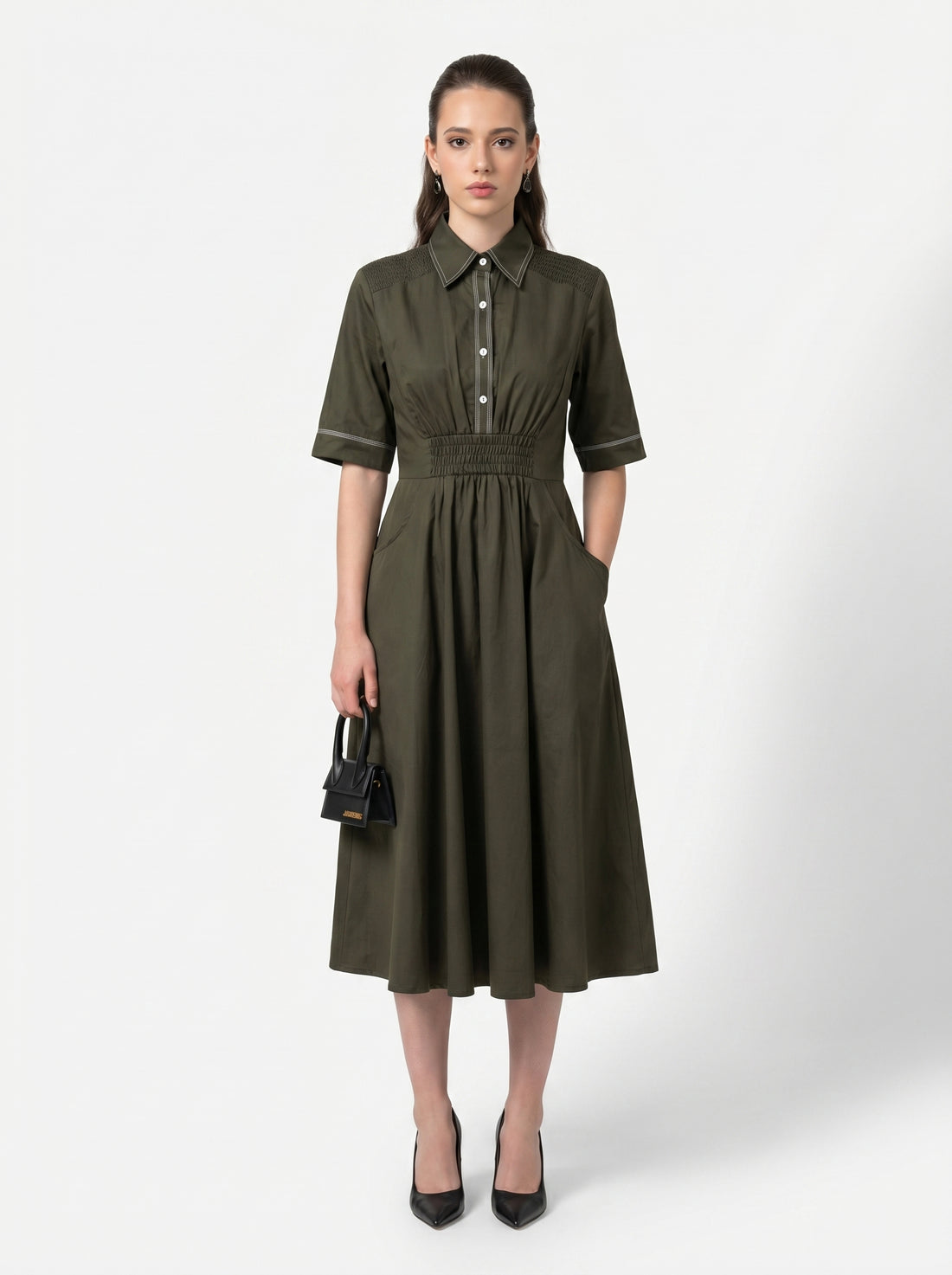Ruching Dress - Olive Green