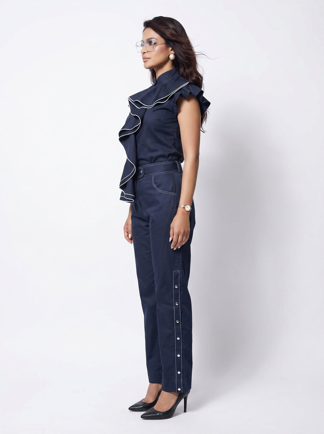 Waterfall Double Drape Top with Stitch Pants