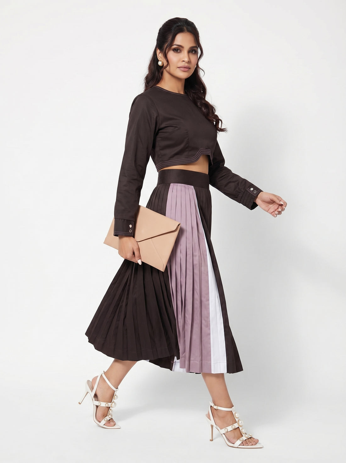 Colorblock Panel Skirt - Coffee