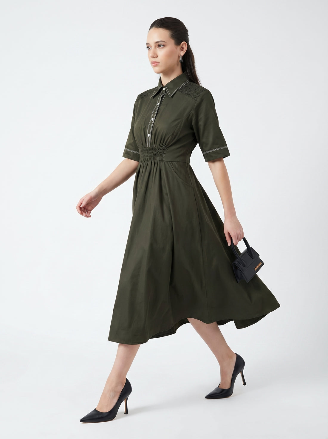 Ruching Dress - Olive Green