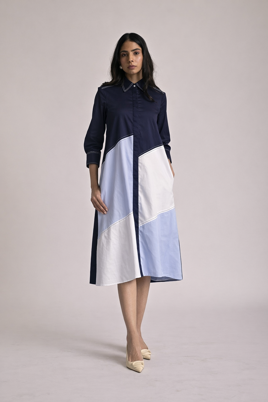 Diagonal Illusion Shirt Dress