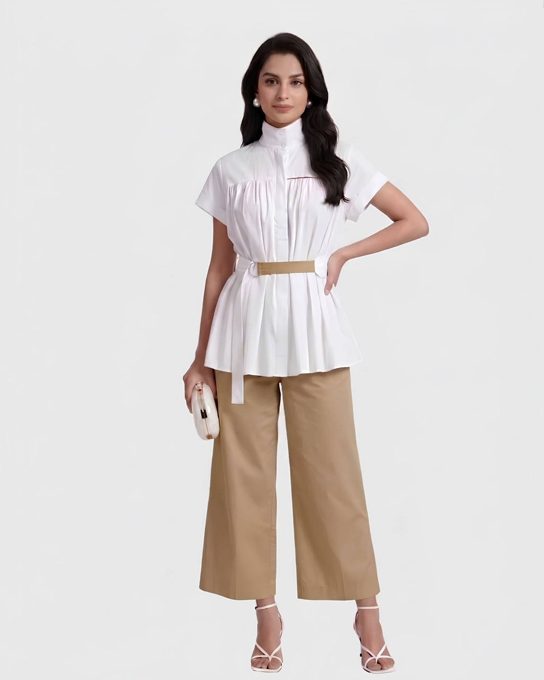 Three Tier Drama Coord - White+Beige-gold