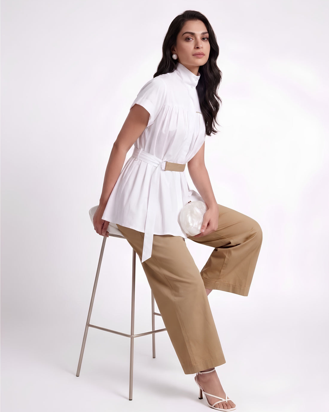 Three Tier Drama Coord - White+Beige-gold