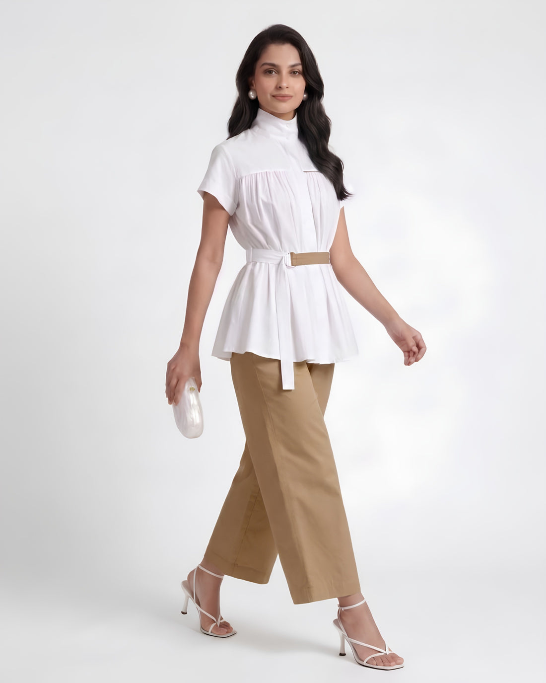Three Tier Drama Coord - White+Beige-gold